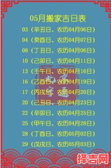 2025年5月适宜搬家吉日查询 5月最佳搬家吉日推荐-第1张图片