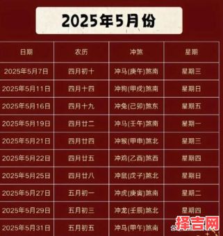 2025年5月最好吉日 2025年5月最佳吉日-第1张图片 2025年5月最好吉日 2025年5月最佳吉日-第1张图片
